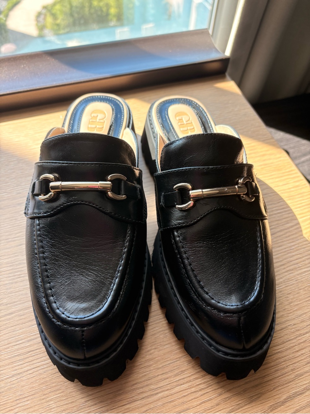 Gianni Bini "Hold On" Leather Lug Sole Platform Mule Loafers